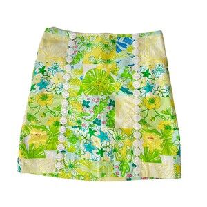 Lilly Pulitzer Short Skirt Womens Size 4 Floral Patchwork Preppy Cotton Casual
